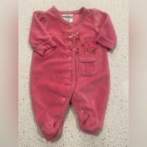 💝5/$25 Snugabye Pink Baby Footie with Floral Embroidery vintage look